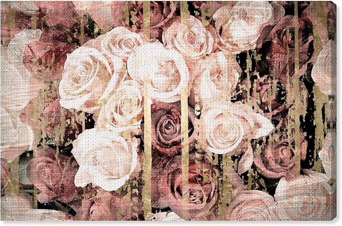 The Oliver Gal Artist Co. Floral and Botanical Wall Art Canvas Prints 'Shabby Chic Romance' Florals, Pink, Brown, 24" x 16"