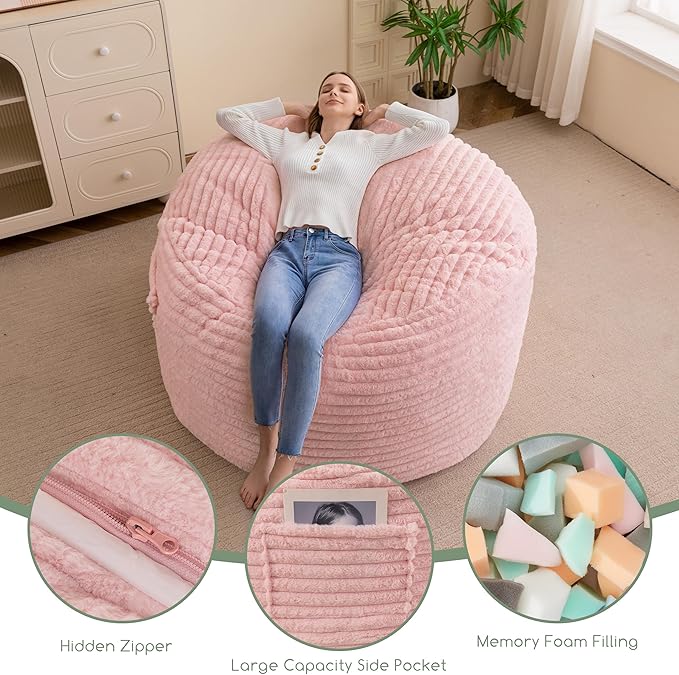 Giant Bean Bag Chair Bed for Adults, Convertible Beanbag Folds from Lazy Chair to Floor Mattress Bed with Machine Washable Cover, Large Floor Sofa Couch with High-Density Foam Filling