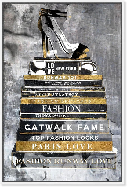 The Oliver Gal Artist Co. Fashion and Glam Wall Art Framed Canvas Prints 'Fashion Thoughts Noir Classic' Shoes