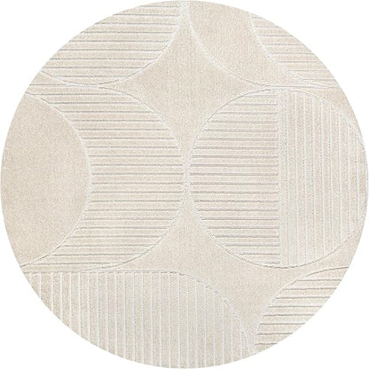 JONATHAN Y Nordby High-Low Arch Striped Ivory/Cream 7' Round Indoor/Outdoor Area Rug, Pet Friendly, Non-Shedding, Stain Resistant, Easy-Cleaning for Backyard, Patio, (SCN104B-7R)