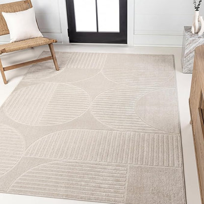 JONATHAN Y Nordby High-Low Arch Striped Ivory/Cream Indoor/Outdoor Area Rug, 4x6, Modern, Contemporary,Geometric, Bohemian, Bedroom, Kitchen, Living Room,Non Shedding (SCN104B-4)