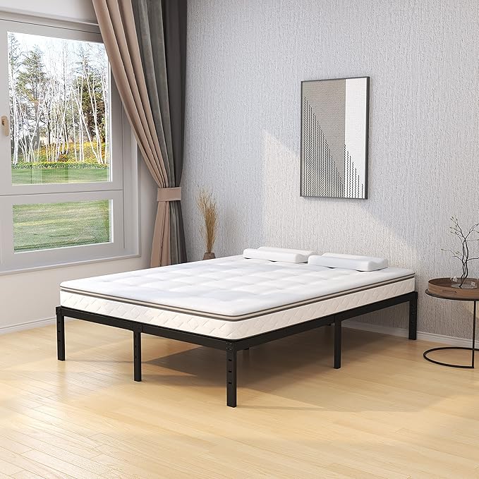 16 Inch Full Size Bed Frame No Box Spring Need, Metal Platform Full Bed Frames with 14 Inch Storage, 3,500 lbs Heavy Duty Steel Slats Support, Easy Assembly Mattress Foundation