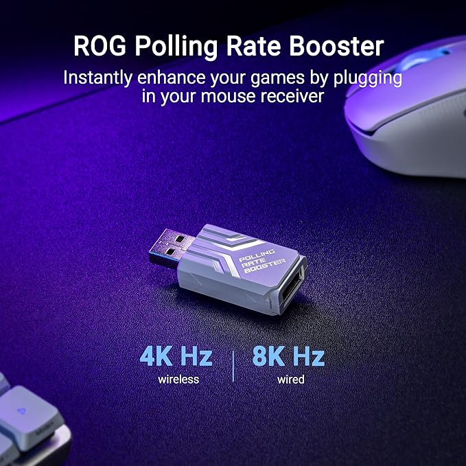 ASUS ROG Keris II Ace Wireless Gaming Mouse – Right-Handed Ergonomic, 54g, Tri-Mode Connectivity, 42K DPI, up to 107Hr Battery, PC/Mac Support - White