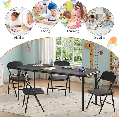 IDEALHOUSE 5 Piece Boys Girls Folding Table and Chairs Set, Activity Table and Chairs Set for Dining Room,Daycare,Classrooms