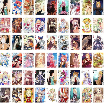 Neko Anime Playing Cards (Poker Deck 54 Cards All Different) Cute Neko Catgirl Japan Manga Anime