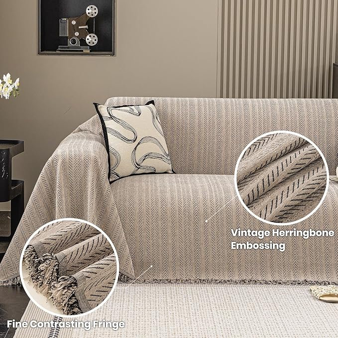 Nobildonna Sofa Cover Washable Soft Thicken Chenille Couch Cover with Tassel,Waterproof Sofa Slipcovers for 2 Cushion Couch,Loveseat,Futon Couch Furniture Protector Pet-Friendly,Brown 71"x102"