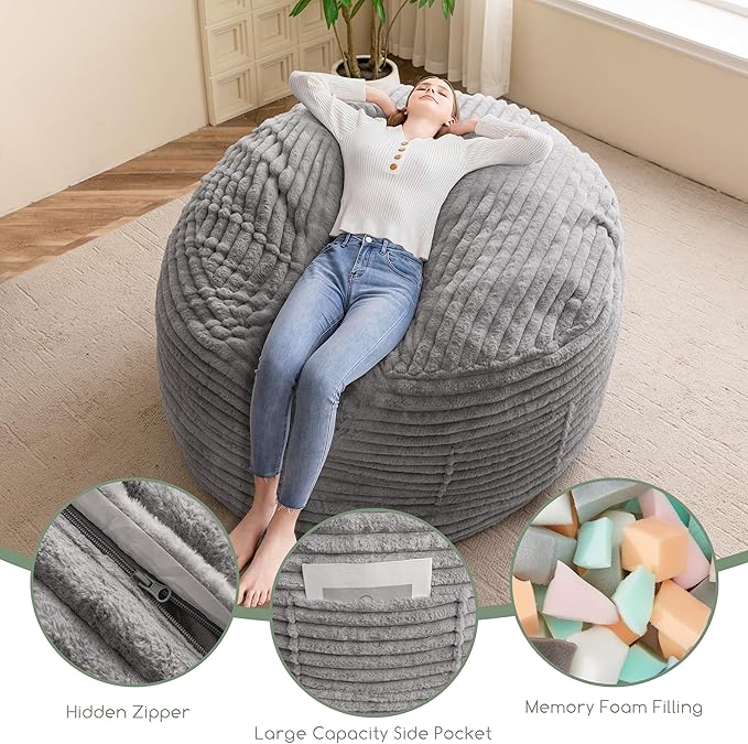 Giant Bean Bag Chair Bed for Adults, Convertible Beanbag Folds from Lazy Chair to Floor Mattress Bed with Machine Washable Cover, Large Floor Sofa Couch with High-Density Foam Filling