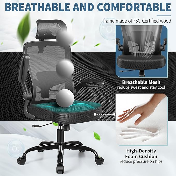 FelixKing Ergonomic Office Chair, Headrest Desk Chair with Adjustable Lumbar Support, Home Office Swivel Task Chair with High Back and Armrest, Adjustable Height Gaming Chair(Black)