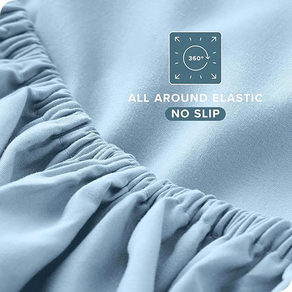 Bare Home Full XL Sheet Set - Luxury 1800 Ultra-Soft Microfiber Full Extra Long Bed Sheets - Double Brushed - Deep Pockets - Easy Fit - 4 Piece Set - Bedding Sheets & Pillowcases (Full XL, Light Blue)