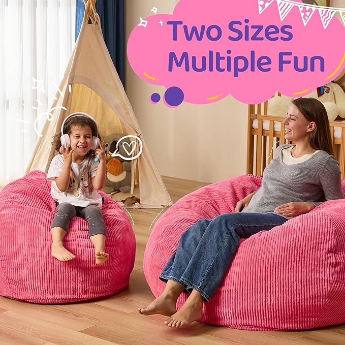 Bean Bag Chairs Teardrop Bean Bag Chair Beanbag Chair with Memory Foam Filled Machine Washable Cover for Living Room, Bedroom (Small,Pink)