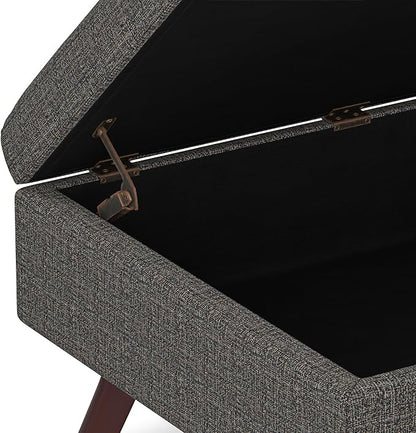 SIMPLIHOME Owen Coffee Table Storage Ottoman - 34 inch Wide Upholstered Tweed Look Fabric Rectangular Lift-Top Ottoman in Ebony, Mid-Century Modern Bench for Living Room with Tapered Legs