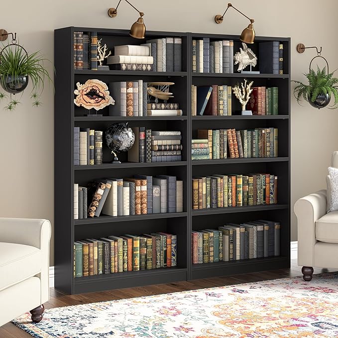 Bush Furniture Universal Tall 5 Shelf Bookcase in Black, Vertical Storage and Display Bookshelf for Home Office or Living Room Organization
