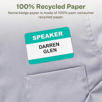 Avery EcoFriendly Recycled Name Tags, 2-1/3" x 3-3/8", White, Removable Adhesive, 160 Printable Name Badges (42395)