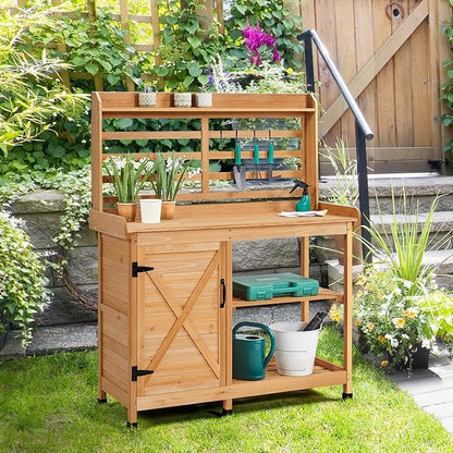 Yaheetech Outdoor Potting Bench, Large Horticulture Work Table Workstation with Storage Cabinet Shelf & Planting Working Console for Patio/Lawn/Garden - Wood