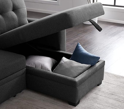 Devion Furniture Philly 4-in-1 Convertible L Shaped Couch with Pull Out Bed and Storage, Sectional Sleeper Sofa with Reversible Chaise for Living Room, Apartment, Bedroom, Office