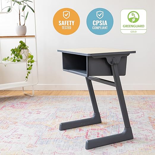 ECR4Kids Cave Open Front Desk with Plastic Book Box, Classroom Furniture, Maple/Black