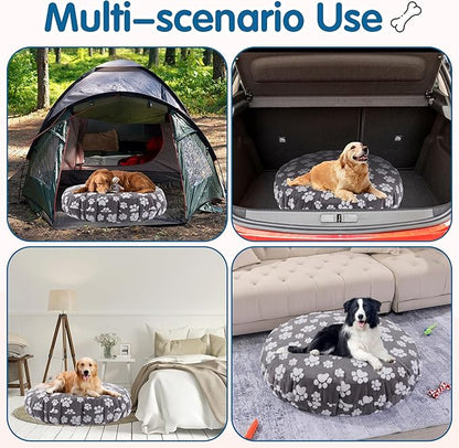 BALAPET Washable Dog Bed Covers Replacement Round Waterproof Bed Cover for Dog Soft Pet Bed Cover with Lovely Dog Paw Print and Double-Sided Usable Design,Cover Only(Dark Gray,30 * 30 * 10in)