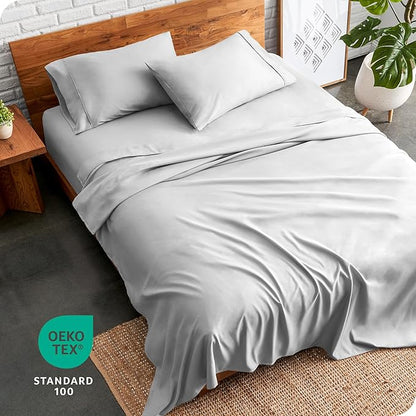 Bare Home Queen Sheet Set - Luxury 1800 Ultra-Soft Microfiber - Double Brushed - Deep Pockets - Easy Fit - 4 Piece Set - Bedding Sheets & Pillowcases (Queen, Cloud Grey)