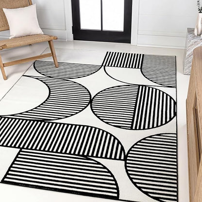 JONATHAN Y Nordby High-Low Arch Striped Black/White Indoor Area Rug, 5x8, Indoor, Non-Shedding, Stain Resistant for Bedroom, Living Room, Kitchen (SCN104G-5)