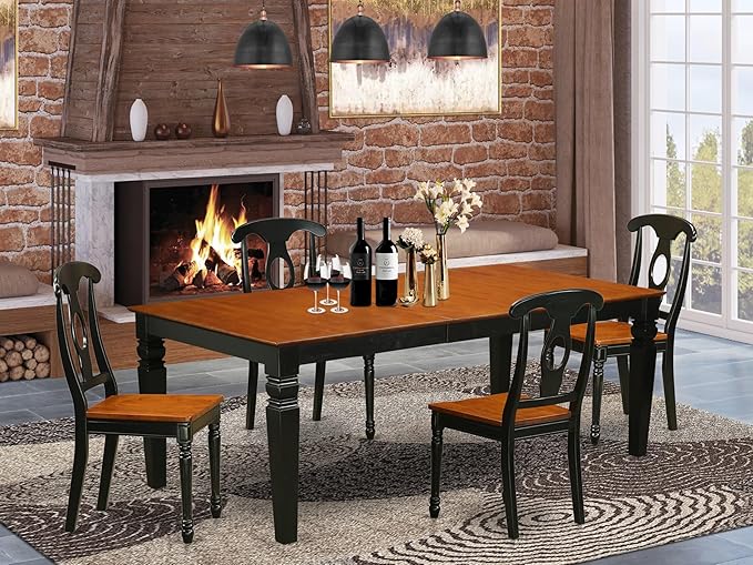 East West Furniture LGKE5-BCH-W 5 Piece Dining Room Furniture Set Includes a Rectangle Wooden Table with Butterfly Leaf and 4 Kitchen Dining Chairs, 42x84 Inch, Black & Cherry