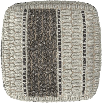SIMPLIHOME Grady Square Pouf - 18 inch Wide Wool and Cotton Handloom Woven Ottoman in Earth Tone Brown, Contemporary Footstool or Extra Seating for Living Room with Polystyrene Bead Filling, Assembled