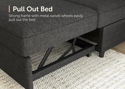 HONBAY Sectional Couch with Pull Out Bed, Sectional Sleeper Sofa with Storage, U Shape Couches for Living Room, Dark Grey