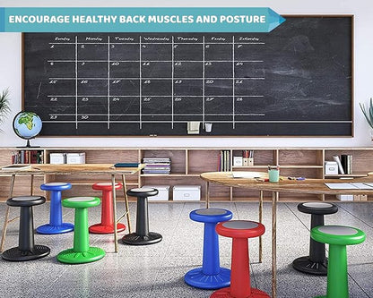 ActiveChairs Kids Wobble Chair, Flexible Elementary Classroom Seating, Improves Focus, Posture and Helps ADHD/ADD, Sensory Chair, Active Fidget Chairs, Pre-Teen 17.75" Stool, Ages 7-12, Black