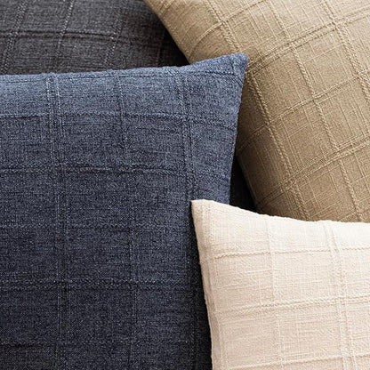 Foindtower Set of 2 Decorative Linen Check Throw Pillow Covers Neutral Farmhouse Vintage Cushion Covers Modern Boho Home Decor for Sofa Chair Couch Bedroom Living Room Outdoor,26×26 Inch,Navy Blue