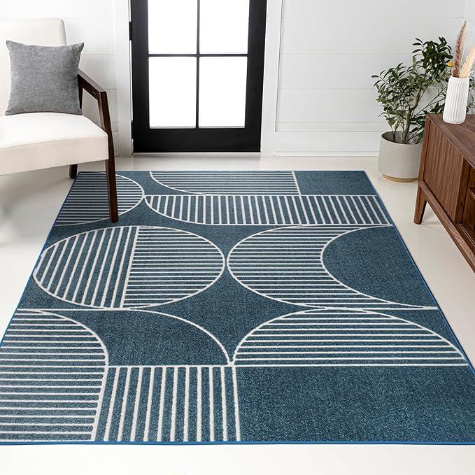 JONATHAN Y Nordby High-Low Arch Striped Navy/Cream Indoor/Outdoor Area Rug, 3x5, Contemporary, Bohemian, Transitional for Bedroom,Kitchen,Living Room,Non Shedding,Easy-Washing (SCN104A-3)