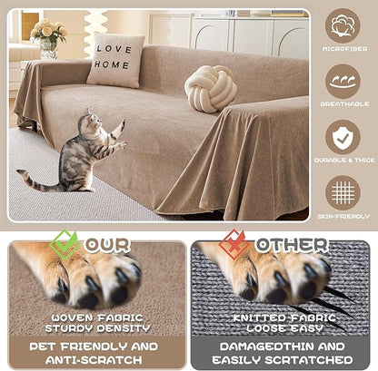 MYSKY HOME Sofa Slipcovers Sofa Covers Washable, Couch Cover for 3-4 Cushion Couch Sofa, Dog Couch Covers Furniture Protector Cover Non Slip Soft Couch Sofa Cover, 91"x 150", Khaki