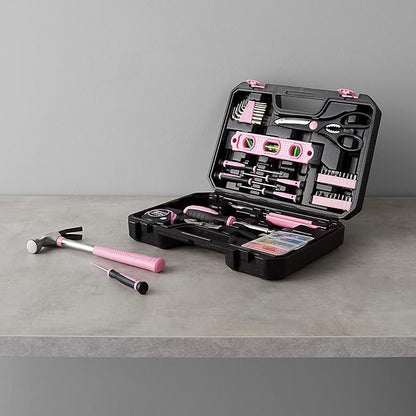 Amazon Basics 142-Piece Household Tool Kit for Home Repair,Hand Tools with Storage Case,13.39 x 9.25 x 2.95 inch,Pink,(Pack of 4)