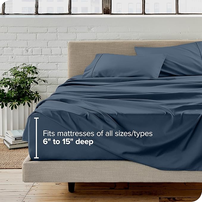 Bare Home Split Head Flex King Sheet Set - 1800 Ultra-Soft Microfiber Bed Sheets - Double Brushed - Deep Pockets - Easy Fit - 4 Piece Set - FlexTop King Bedding (Split Head Flex King, Bering Sea)