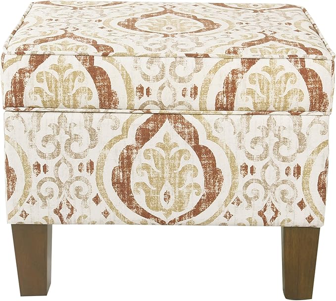 Square Ottoman - Burnt Orange and Cream Medallion