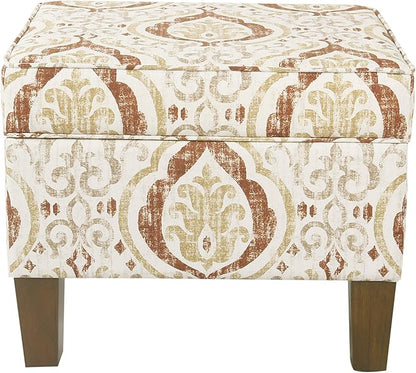 Square Ottoman - Burnt Orange and Cream Medallion