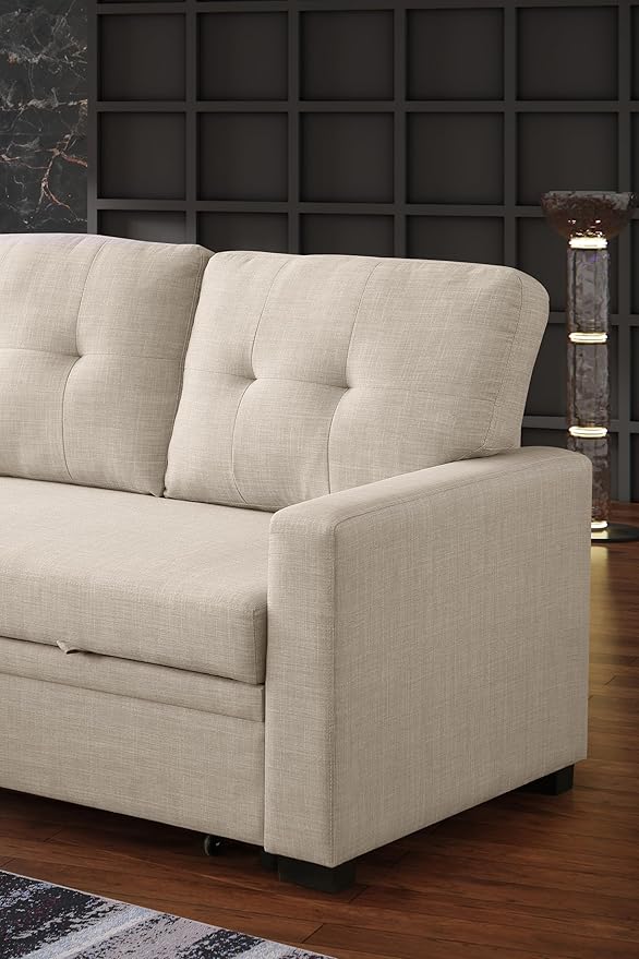 Devion Furniture Garisa 4-in-1 Convertible L Shaped Couch with Pull Out Bed and Storage, Sectional Sleeper Sofa with Reversible Chaise for Living Room, Apartment, Bedroom, Office