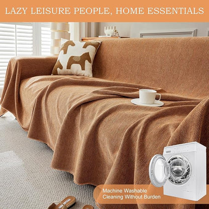 STACYPIK Orange Chenille Couch Cover for Dog, Sofa Covers for Sofa, Furniture Protector for 3 Cushion Couch, Lovetseat Cover for L Shaped, Non Slip Pumpkin Sectional Sofa Cover Pet-Friendly-91X134IN