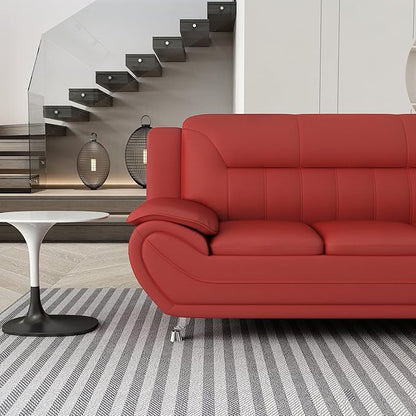 Container Furniture Direct Michael Modern Faux Leather Upholstered Stainless Steel Legs Living Room Sofa, Chair, Persian Red