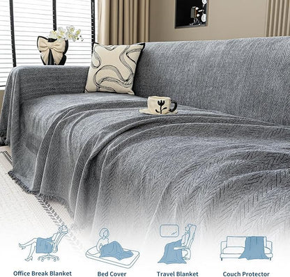 Nobildonna Sofa Cover Washable Soft Thicken Chenille Couch Cover with Tassel,Waterproof Sofa Slipcover for 2-3 Cushion Couch,Sectional Sofa,L-Shaped Furniture Protector Pet-Friendly,Dark Gray 71x118