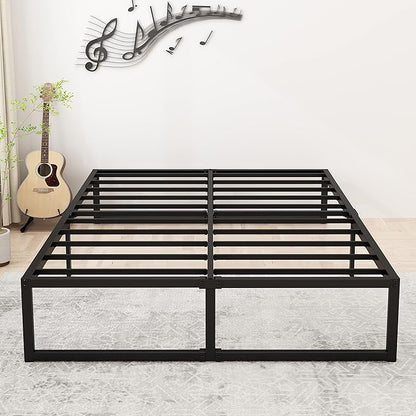 14 Inch King Bed Frame Sturdy Mattress Foundation, Heavy Duty Metal Platform with Steel Slats Support No Box Spring Needed, Noise Free, Easy Assembly, Black