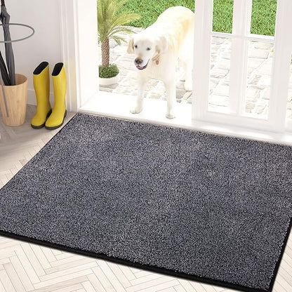 PURRUGS Dirt Trapping Door Mat 31.5" x 47", Non-Slip Machine Washable Entryway Rug, Dog Doormat, Indoor Front Door Mat, Super Absorbent Entry Rug for Muddy Shoes & Paws, Bluish Grey-Black