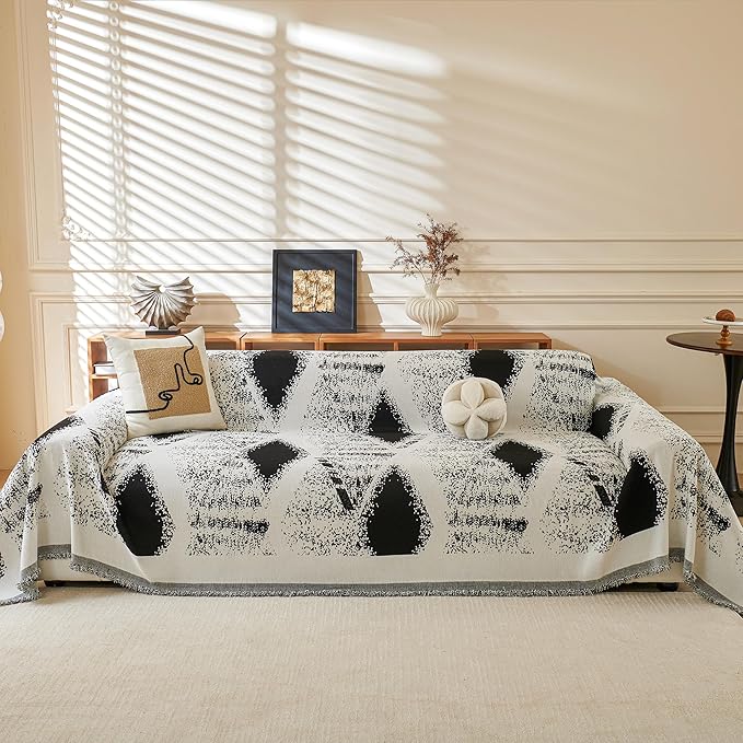 MYSKY HOME Couch Cover for Sectional Sofa Set Boho Geometric Furniture Sofa Cover Washable for Dog Cat Pets Couch Cover 3 Cushion Couch Sofa Chenille Couch Protector Multi-Use Cover Blanket, 71" X134"