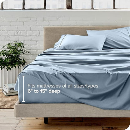 Bare Home Full XL Sheet Set - Luxury 1800 Ultra-Soft Microfiber Full Extra Long Bed Sheets - Double Brushed - Deep Pockets - Easy Fit - 4 Piece Set - Bedding Sheets & Pillowcases (Full XL, Dusty Blue)
