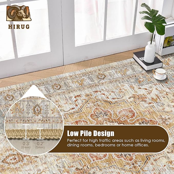 Washable Area Rug 3' x 5 ' Vintage Traditional Persian Mat - Foldable Distressed Non-Slip Machine Washable Carpet for Living Room Bedroom Kitchen Home Decor - Dove Gray and Coral