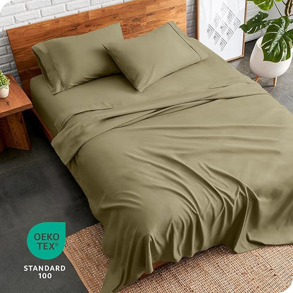 Bare Home Full Sheet Set - Luxury 1800 Ultra-Soft Microfiber Full Bed Sheets - Double Brushed - Deep Pockets - Easy Fit - 4 Piece Set - Bedding Sheets & Pillowcases (Full, Olive)