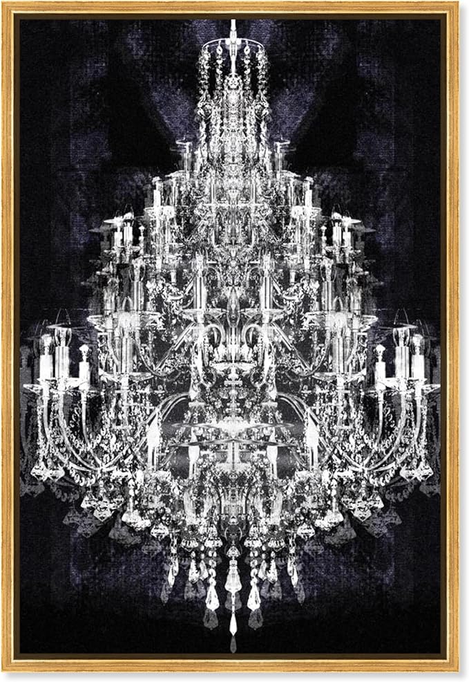 The Oliver Gal Artist Co. Fashion and Glam Framed Wall Art Canvas Prints 'Montecarlo Crystal' Chandeliers Home Décor, 10" x 15", White, Black