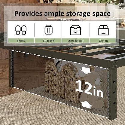 EMODA 14 Inch King Bed Frame with Fabric Cover, Heavy Duty Metal King Platform Bed Frame No Box Spring Needed, Noise Free, Easy Assembly