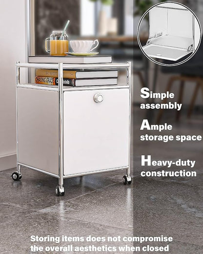 Matte Storage Cart with Flap Door, Large Capacity Storage Cart with Detachable Wheels, DIY Modern Home Furnishing, Great for Home, Office, Bedroom, Kitchen (White)