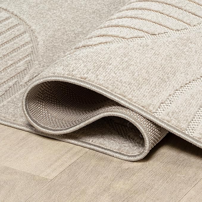 JONATHAN Y Nordby High-Low Arch Striped Ivory/Cream Indoor/Outdoor Area Rug, 5x8, Modern, Contemporary, Geometric, Bohemian, Bedroom, Kitchen, Living Room, Non Shedding (SCN104B-5)