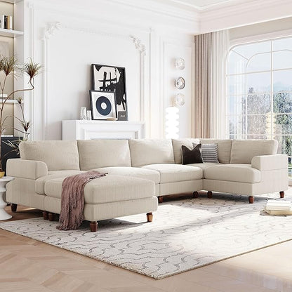 Eafurn Free Combination Symmetrical Modular Sectional Sofa with Movable Ottoman,Corduroy Upholstered Convertible Sleeper Couch,6 Seater Oversized Reversible Corner Sofa&Couch for Living Room Office