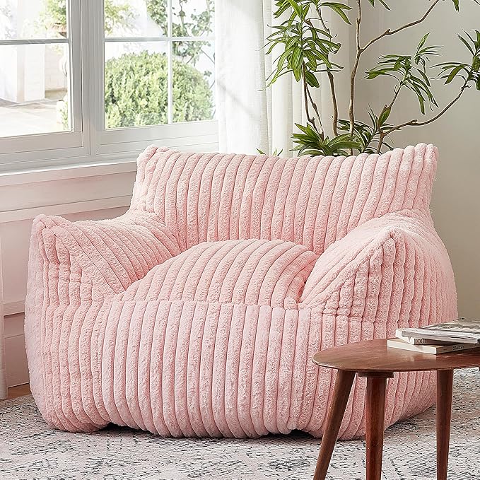 Giant Bean Bag Chairs for Adults with Filling Plush Fluffy Bean Bag Chairs for Teens with Armrests Comfy BeanBag Lazy Couch Sofa Chair for Bedroom Living Room Reading
